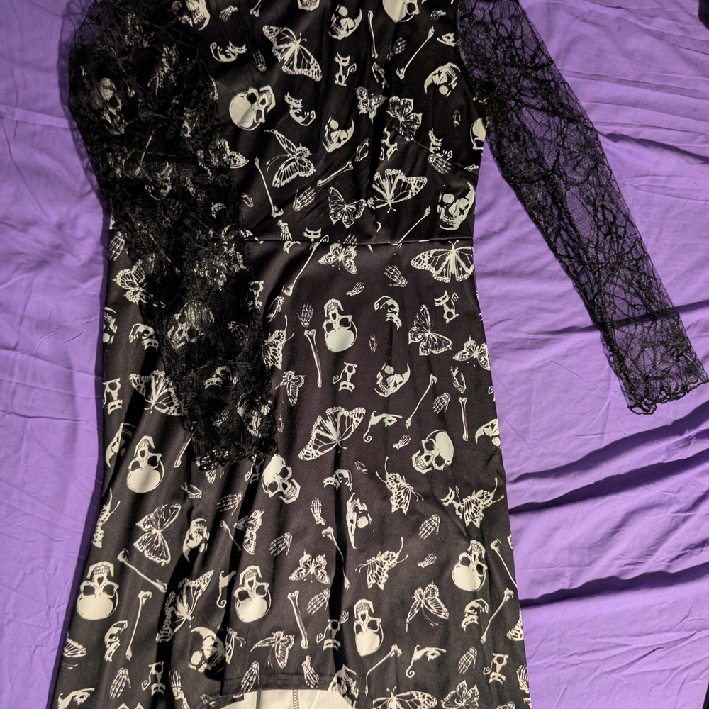 Black Dress with Skull and Butterfly Print